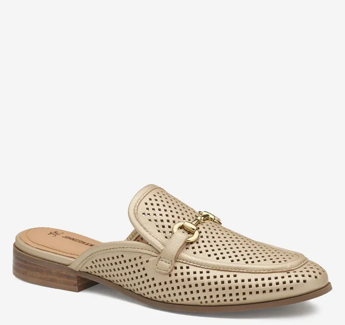 Mules and Loafers Johnston and Murphy Women Ali Perfed Bit Mule Sand Pearl Glove Leather Mules and Loafers Johnston and Murphy Women Ali Perfed Bit Mule Sand Pearl Glove Leather