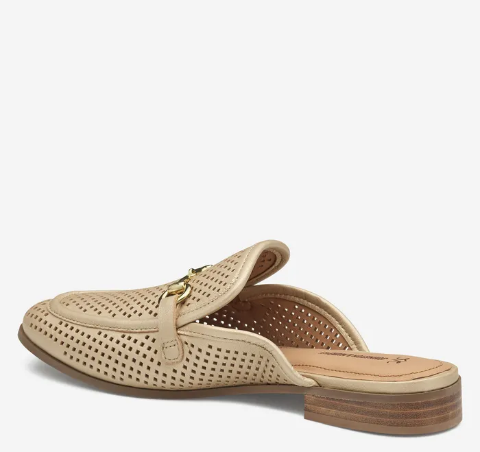 Mules and Loafers Johnston and Murphy Women Ali Perfed Bit Mule Sand Pearl Glove Leather