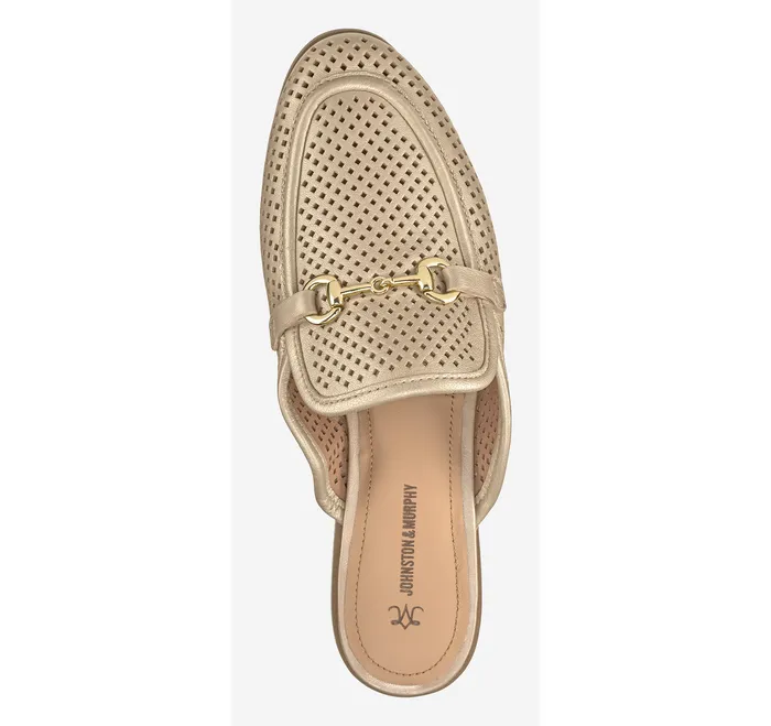 Mules and Loafers Johnston and Murphy Women Ali Perfed Bit Mule Sand Pearl Glove Leather