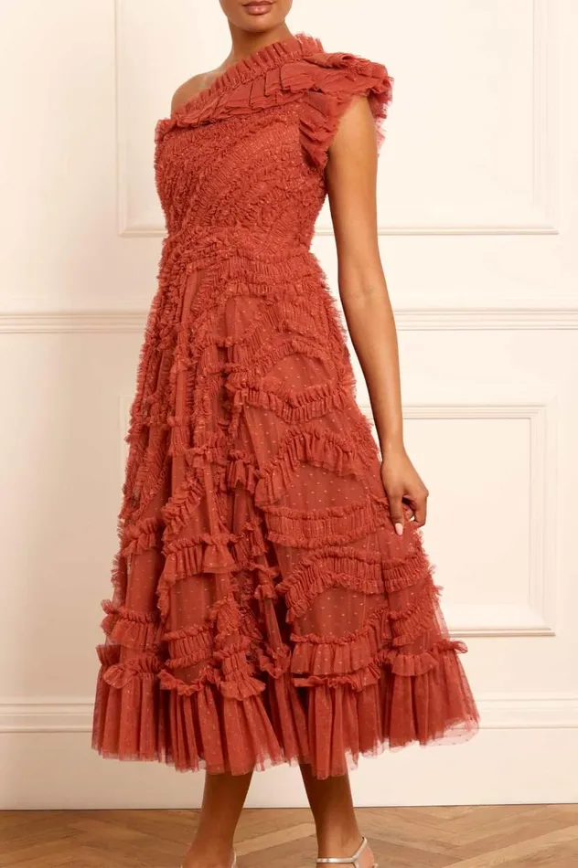 Needle and Thread Dresses Aaliyah OneShoulder Ballerina Dress Brown 8211 Women