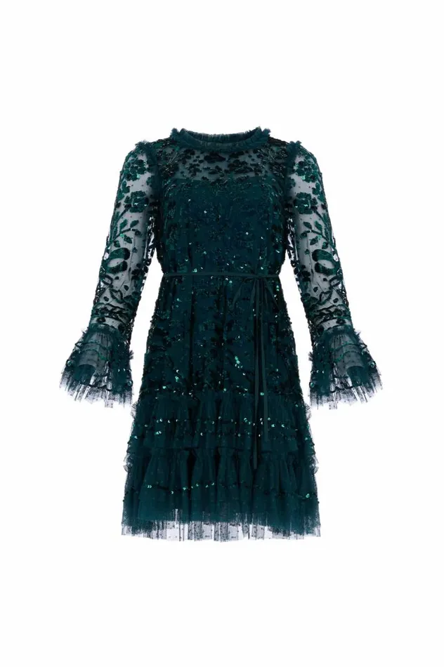 Needle and Thread Dresses Celia Long Sleeve Mini Dress Green 8211 Women