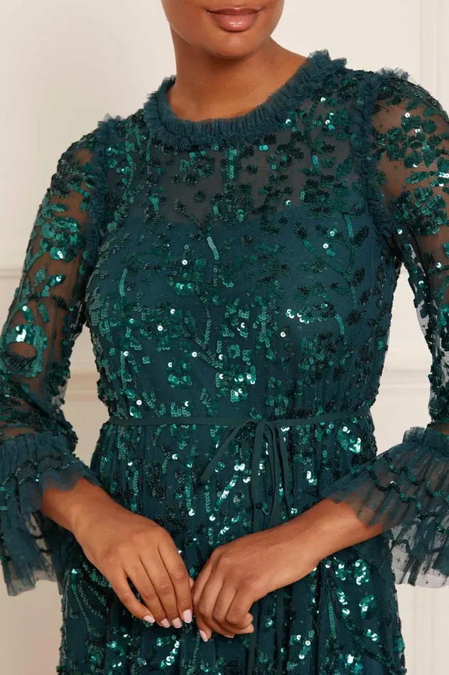 Needle and Thread Dresses Celia Long Sleeve Mini Dress Green 8211 Women