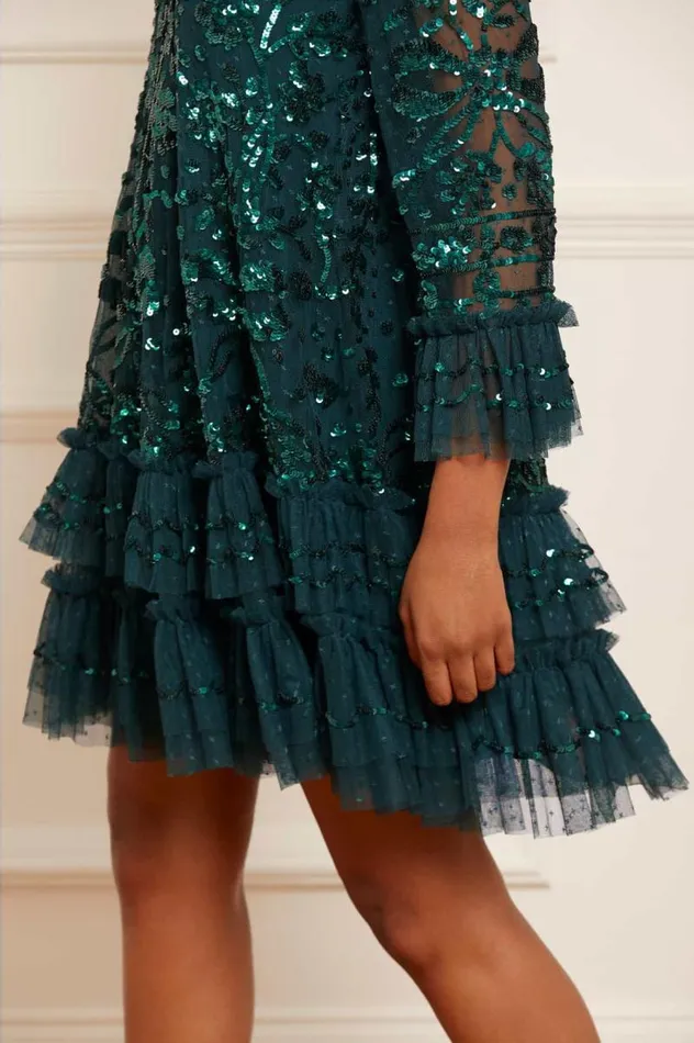 Needle and Thread Dresses Celia Long Sleeve Mini Dress Green 8211 Women