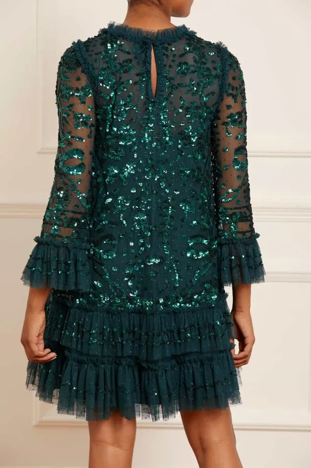Needle and Thread Dresses Celia Long Sleeve Mini Dress Green 8211 Women