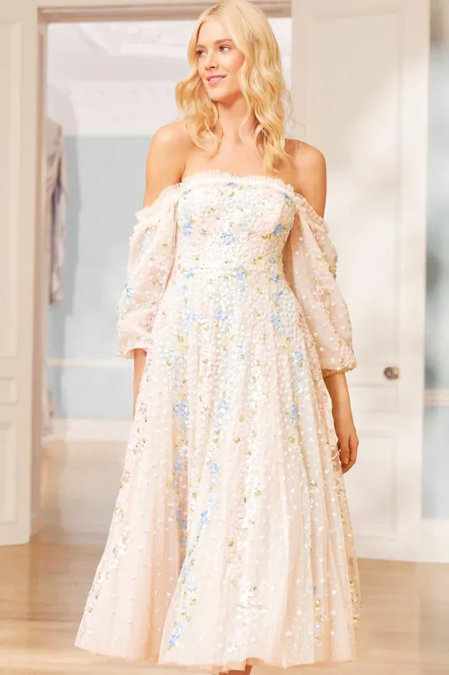 Needle and Thread Dresses Confetti Gloss OffShoulder Ballerina Dress Champagne 8211 Women