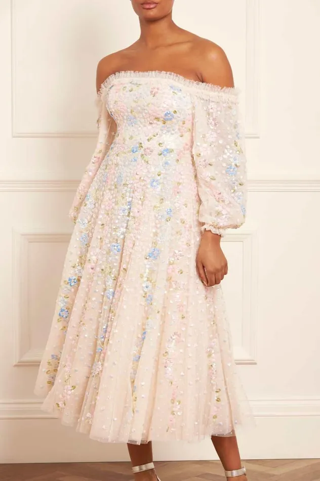Needle and Thread Dresses Confetti Gloss OffShoulder Ballerina Dress Champagne 8211 Women