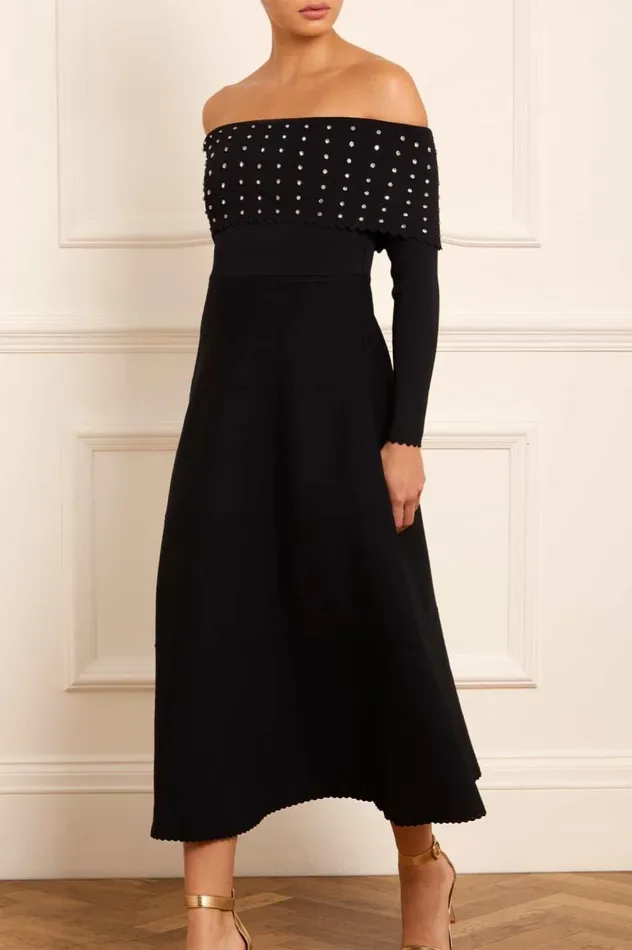 Needle and Thread Dresses Embellished Bardot Knit Gown Black 8211 Women