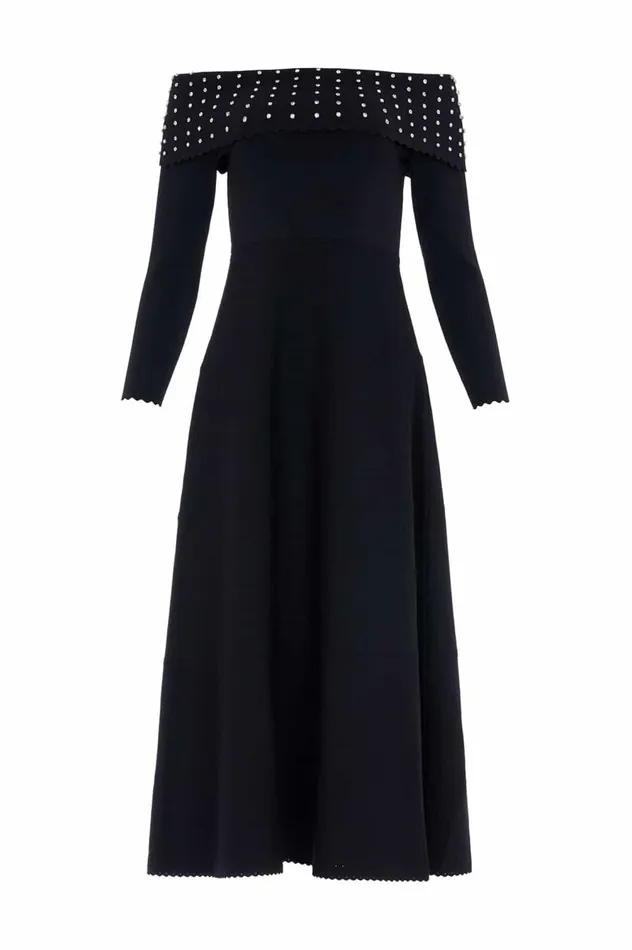 Needle and Thread Dresses Embellished Bardot Knit Gown Black 8211 Women