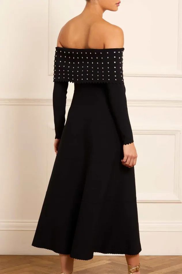 Needle and Thread Dresses Embellished Bardot Knit Gown Black 8211 Women