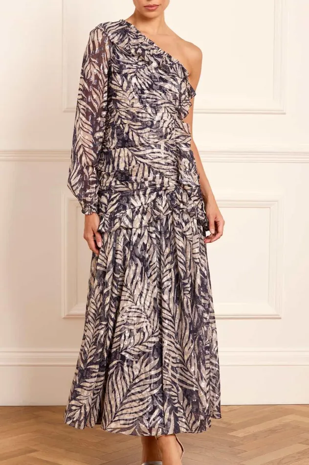 Needle and Thread Dresses Feather Lurex OneShoulder Ankle Gown Blue 8211 Women