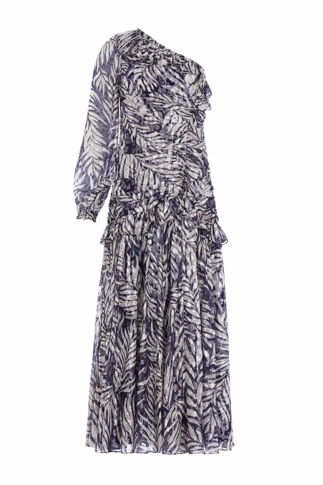 Needle and Thread Dresses Feather Lurex OneShoulder Ankle Gown Blue 8211 Women