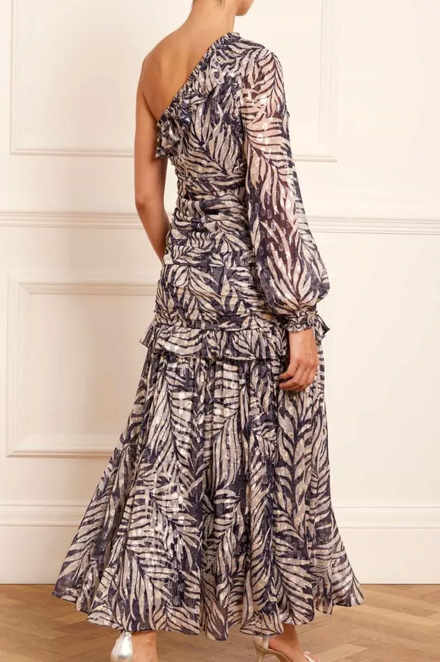 Needle and Thread Dresses Feather Lurex OneShoulder Ankle Gown Blue 8211 Women