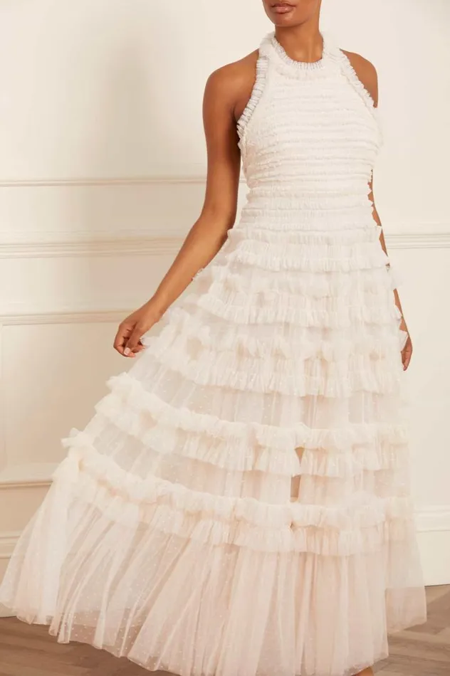 Needle and Thread Dresses Lisette Ruffle Halter Neck Gown Champagne 8211 Women