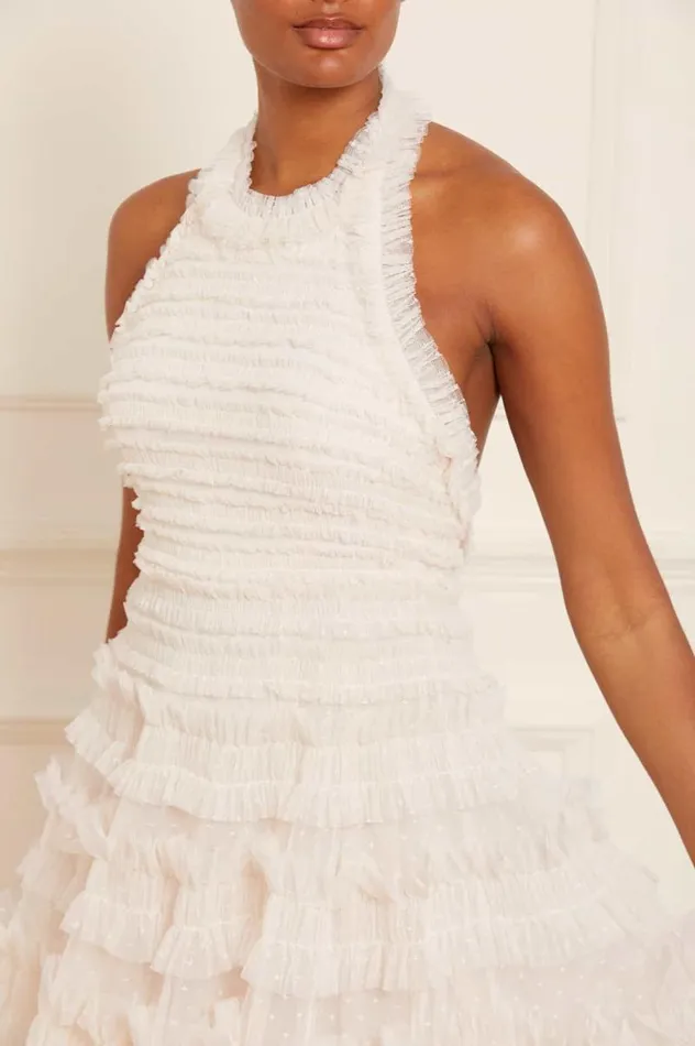 Needle and Thread Dresses Lisette Ruffle Halter Neck Gown Champagne 8211 Women
