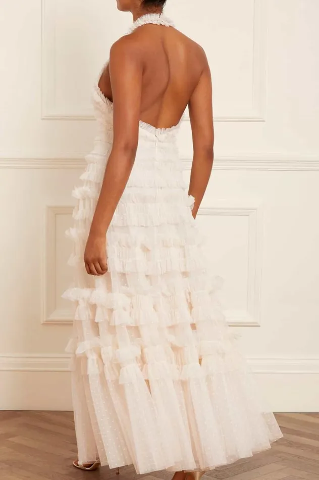 Needle and Thread Dresses Lisette Ruffle Halter Neck Gown Champagne 8211 Women