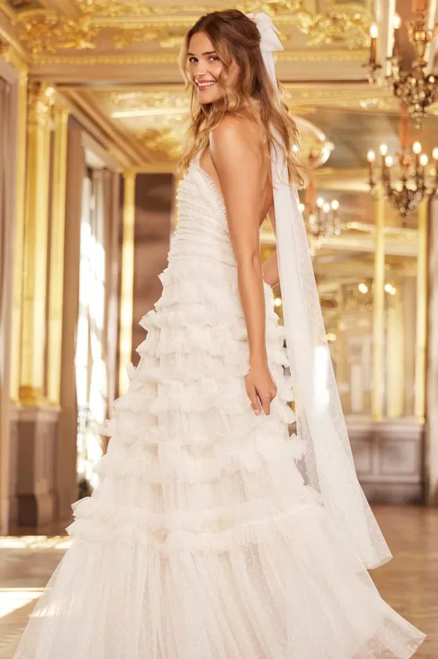 Needle and Thread Dresses Lisette Ruffle Halter Neck Gown Champagne 8211 Women