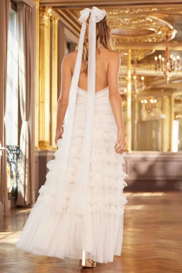 Needle and Thread Dresses Lisette Ruffle Halter Neck Gown Champagne 8211 Women
