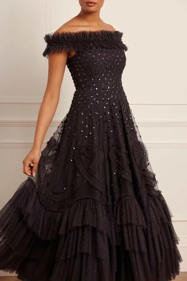 Needle and Thread Dresses Love Letter OffShoulder Ankle Gown Black 8211 Women