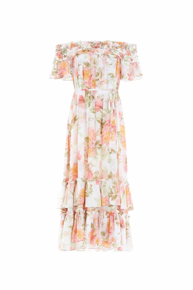 Needle and Thread Dresses Peony Promise Chiffon OffShoulder Tiered Ballerina Dress Multi 8211 Women