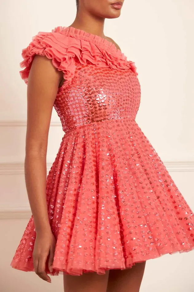 Needle and Thread Dresses Raindrop OneShoulder Micro Mini Dress Pink 8211 Women