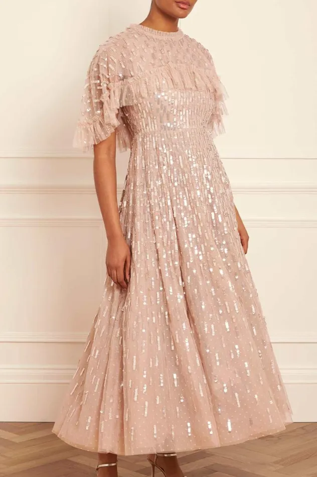 Needle and Thread Dresses Sequin Dash Cape Ankle Gown Beige 8211 Women