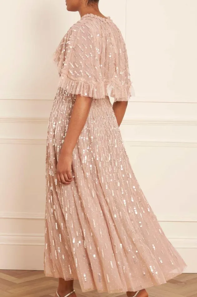 Needle and Thread Dresses Sequin Dash Cape Ankle Gown Beige 8211 Women