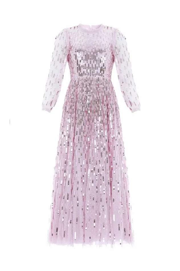 Needle and Thread Dresses Sequin Dash Long Sleeve Ankle Gown Pink 8211 Women