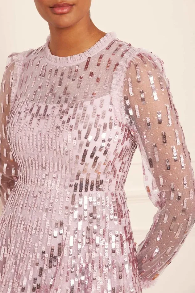 Needle and Thread Dresses Sequin Dash Long Sleeve Ankle Gown Pink 8211 Women