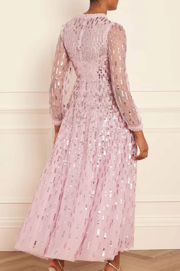 Needle and Thread Dresses Sequin Dash Long Sleeve Ankle Gown Pink 8211 Women
