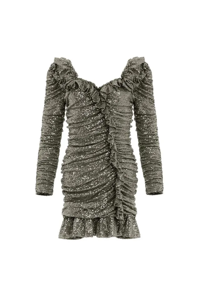 Needle and Thread Dresses Sunbeam Rouched Long Sleeve Micro Mini Dress Green 8211 Women