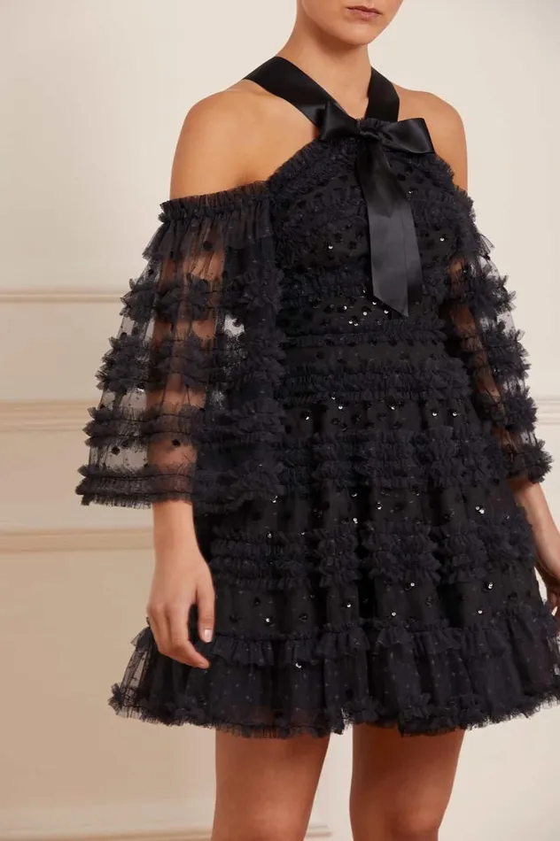 Needle and Thread Dresses Vivian Off Shoulder Micro Mini Dress Black 8211 Women