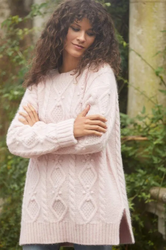 Needle and Thread Exclusives Sylvie Cable Longline Jumper Pink 8211 Women