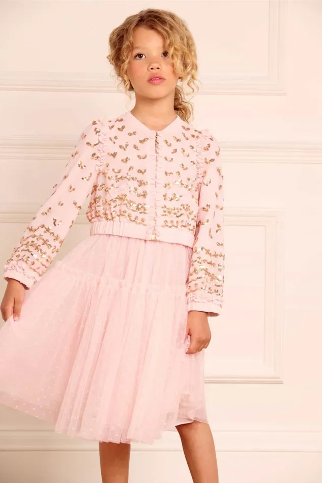 Needle and Thread Kids Daywear Emily Lace Georgette Bomber Jacket Pink 8211 Kids