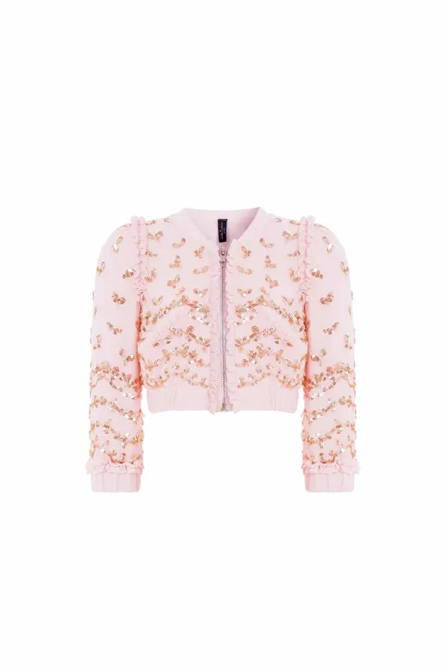 Needle and Thread Kids Daywear Emily Lace Georgette Bomber Jacket Pink 8211 Kids