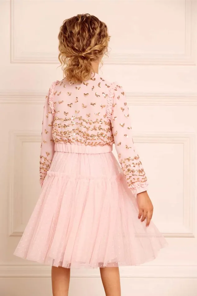 Needle and Thread Kids Daywear Emily Lace Georgette Bomber Jacket Pink 8211 Kids