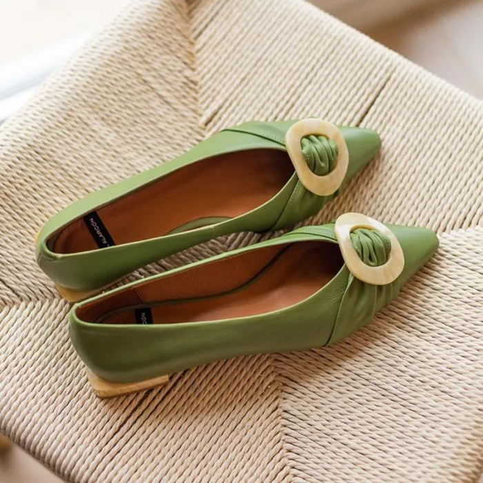 ngel Alarcn Flat Shoes Woman NACORA 8211 Leather Pointed Toe Flat With Beige Carey Trim And Heel