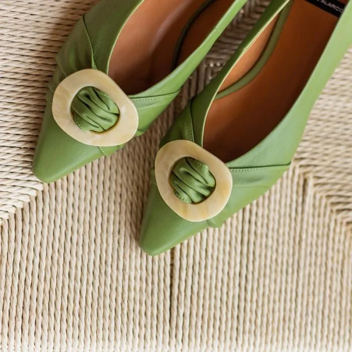 ngel Alarcn Flat Shoes Woman NACORA 8211 Leather Pointed Toe Flat With Beige Carey Trim And Heel