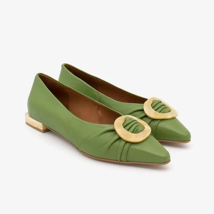 ngel Alarcn Flat Shoes Woman NACORA 8211 Leather Pointed Toe Flat With Beige Carey Trim And Heel