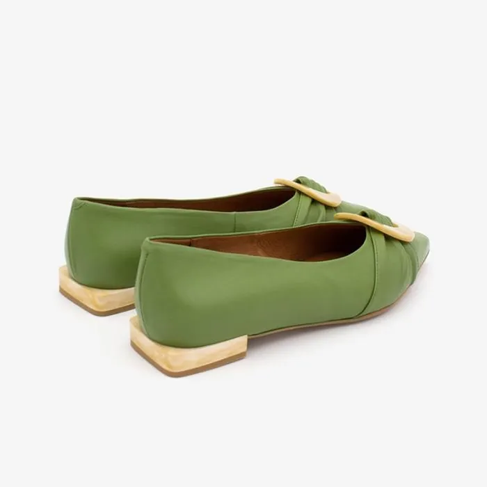 ngel Alarcn Flat Shoes Woman NACORA 8211 Leather Pointed Toe Flat With Beige Carey Trim And Heel