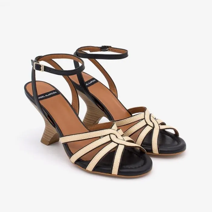 ngel Alarcn Sandals Woman KAREN 8211 Raffia And Leather Ankle Strap Strappy Sandal