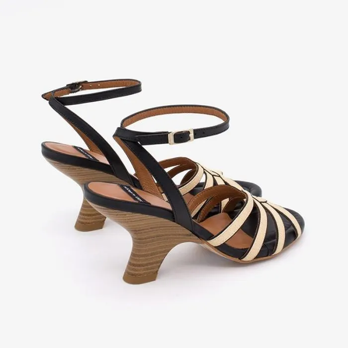 ngel Alarcn Sandals Woman KAREN 8211 Raffia And Leather Ankle Strap Strappy Sandal