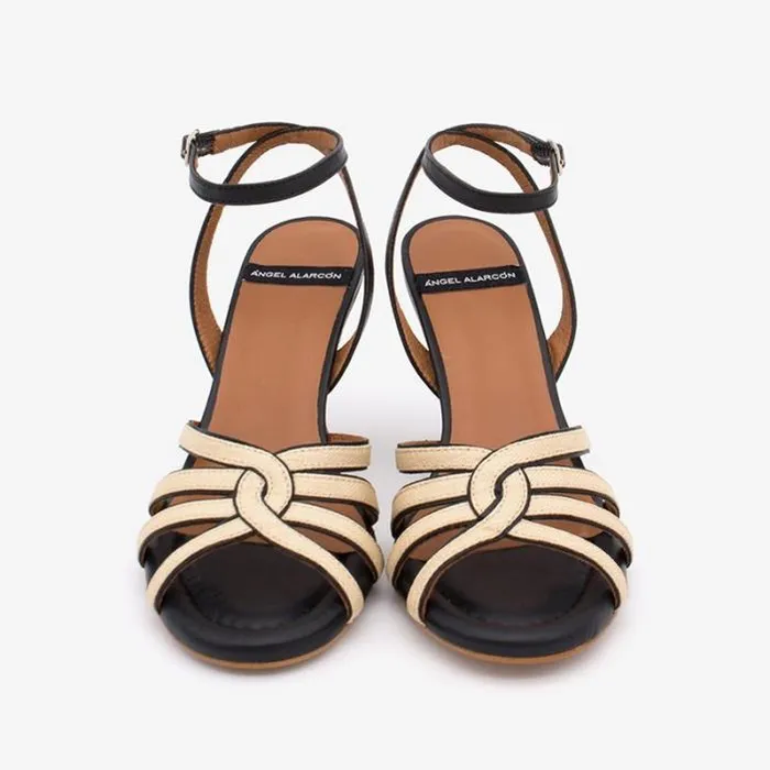 ngel Alarcn Sandals Woman KAREN 8211 Raffia And Leather Ankle Strap Strappy Sandal