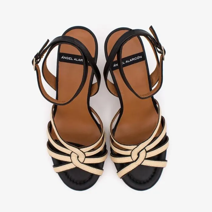 ngel Alarcn Sandals Woman KAREN 8211 Raffia And Leather Ankle Strap Strappy Sandal