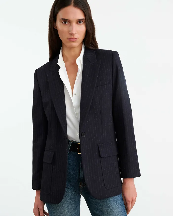 Nili Lotan BRITTAN BLAZER Midnight Pinstripes Women Jackets and Blazers