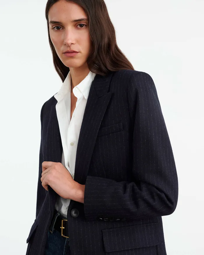 Nili Lotan BRITTAN BLAZER Midnight Pinstripes Women Jackets and Blazers