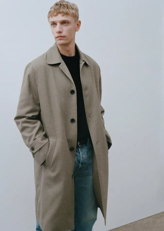 Nili Lotan Jackets and Coats Men HEDI DUSTER COAT BeigeBrown Houndstooth