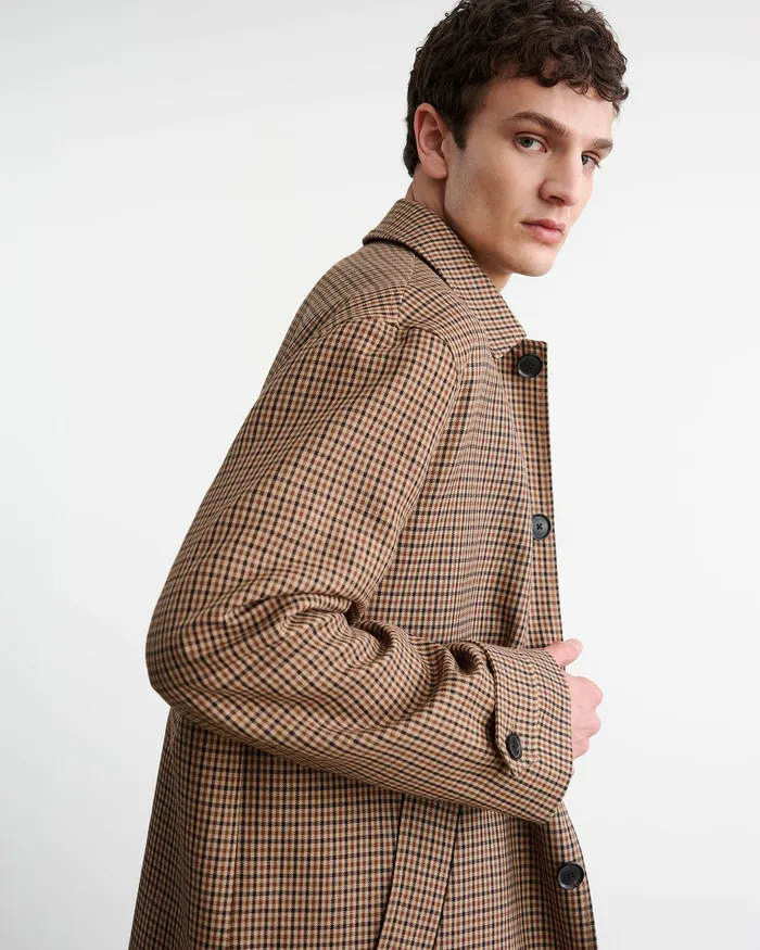 Nili Lotan Jackets and Coats Men HEDI DUSTER COAT BeigeBrown Houndstooth