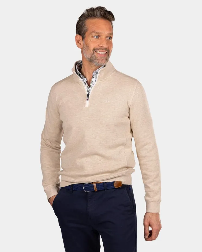 NZA New Zealand Auckland Knitwear Beige Half Zip Sweat 8211 Oat Sand 8211 Men