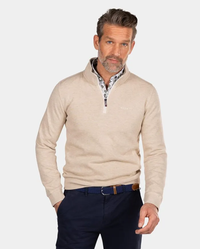 NZA New Zealand Auckland Knitwear Beige Half Zip Sweat 8211 Oat Sand 8211 Men