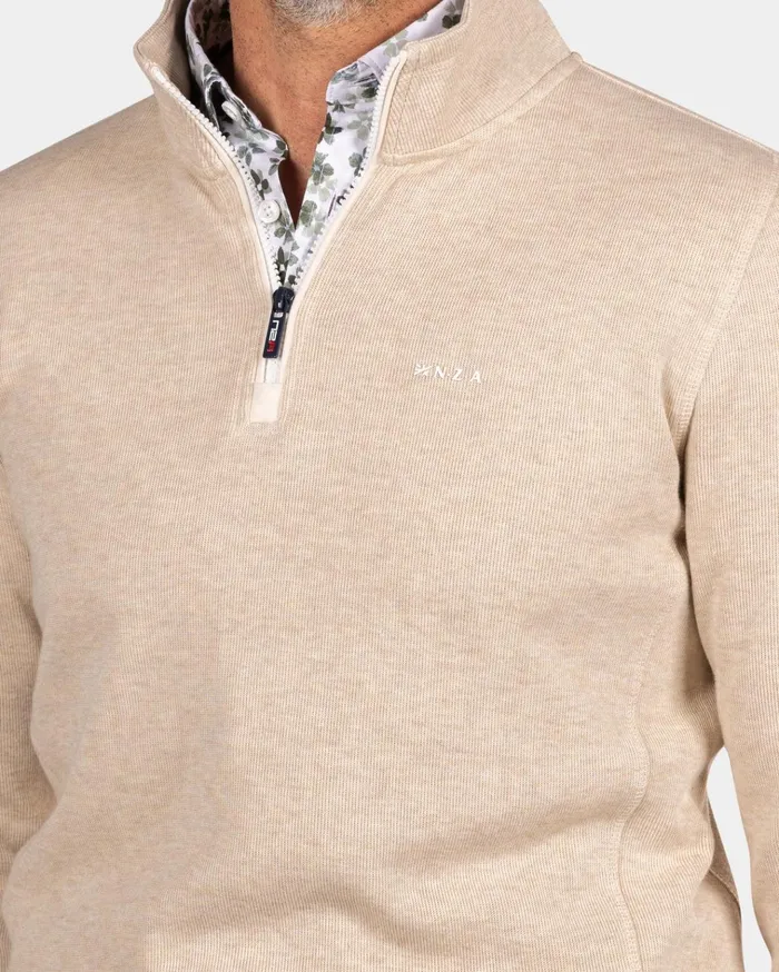 NZA New Zealand Auckland Knitwear Beige Half Zip Sweat 8211 Oat Sand 8211 Men